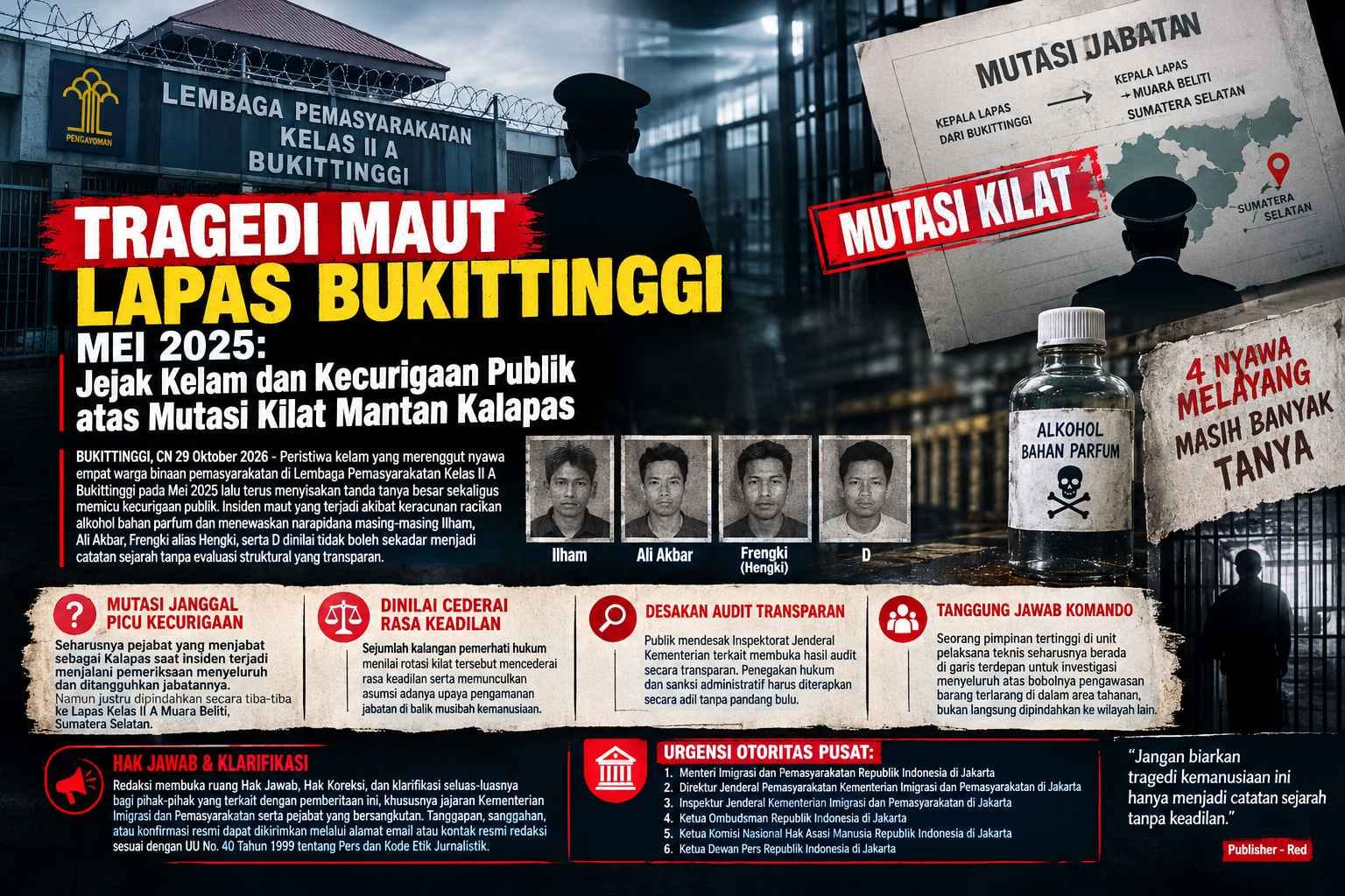 Mengenang Tragedi 4 Napi Tewas: Publik Pertanyakan Alasan Di baliknya Mutasi Janggal Mantan Kalapas
